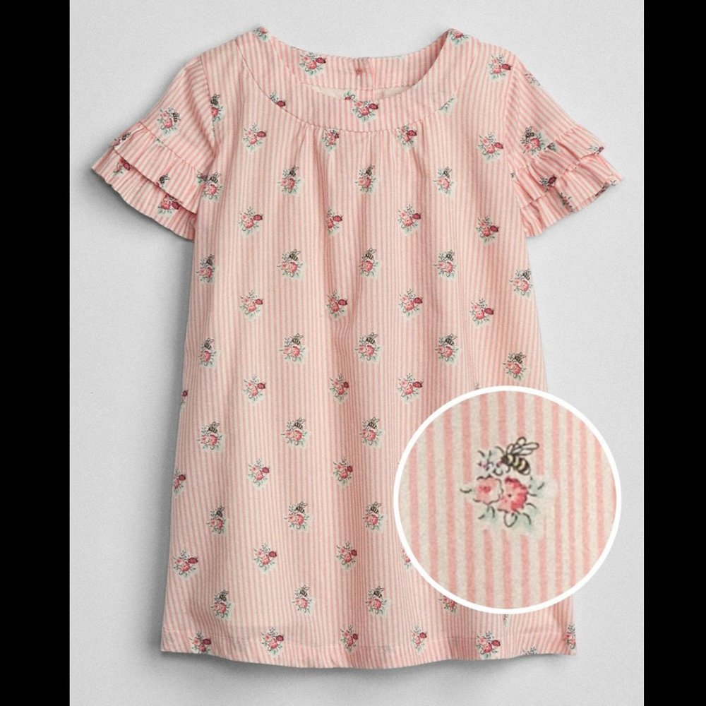 GAP BABY GIRL'S PINK FLORAL PRINT SHORT RUFFLE SLEEVE LINED DRESS